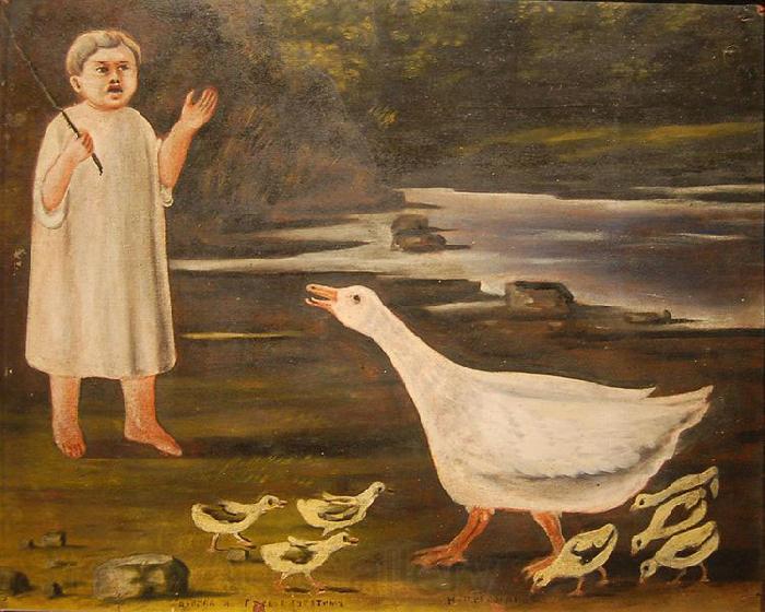 Niko Pirosmanashvili A girl and a goose with goslings Spain oil painting art